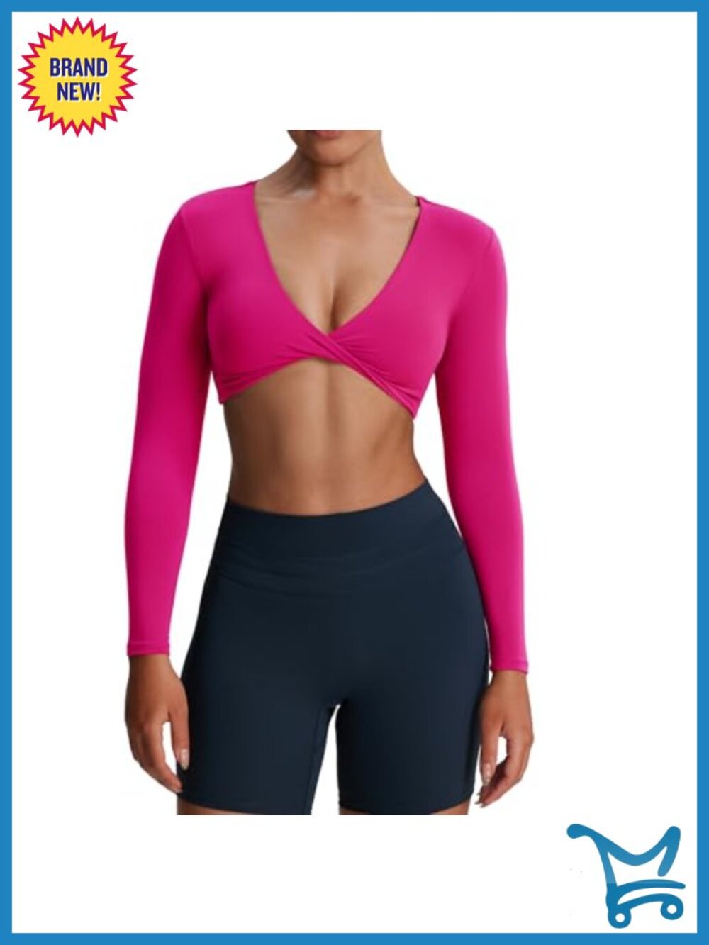 Metamorph Sienna Long Sleeve Crop Top Built-in Bra Deep V Twist Yoga Top